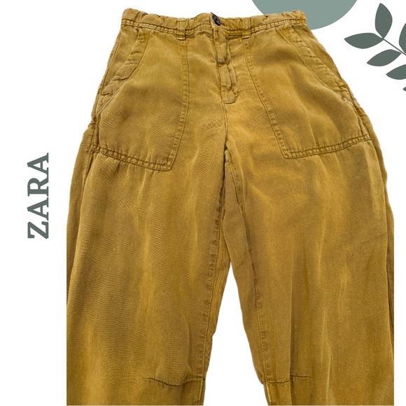 🛍️3/$40 ZARA Mustard Yellow Linen Blend Jogger Pants – Relaxed Fit Size XS - Picture 3 of 4